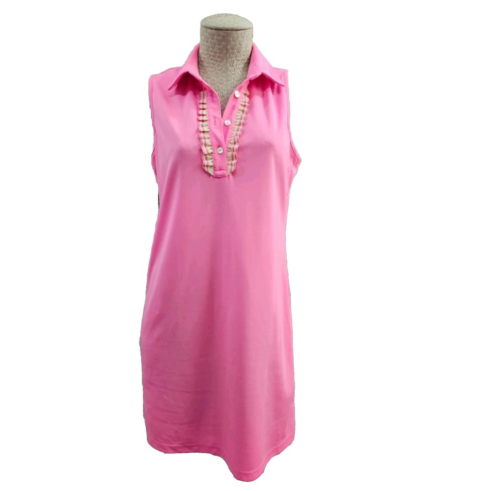 Julie Brown NYC Women's Medium Pink Polo Ruffle Accent Sleeveless Dress EUC